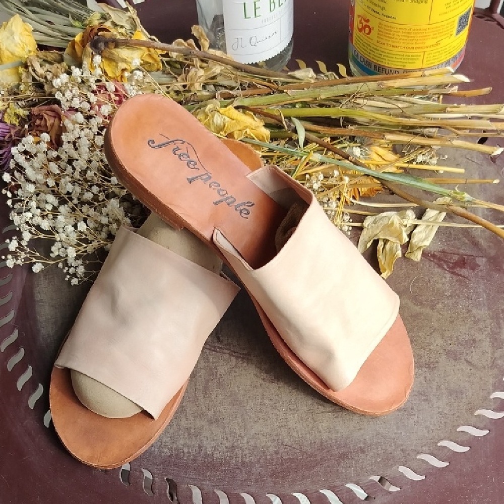 Free People Cream Slide Sandals